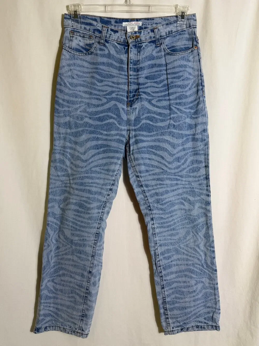 Vintage CKLass Zebra Print Acid Wash Jeans Size 9 Blue High Rise Mom Jeans 90s - Picture 1 of 6